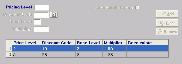 Level Pricing Table